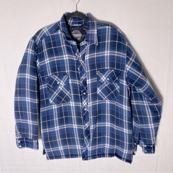 Forcefield Blue Plaid Snap Front Insulated Work Shirt Jacket Shacket M - Picture 1 of 16